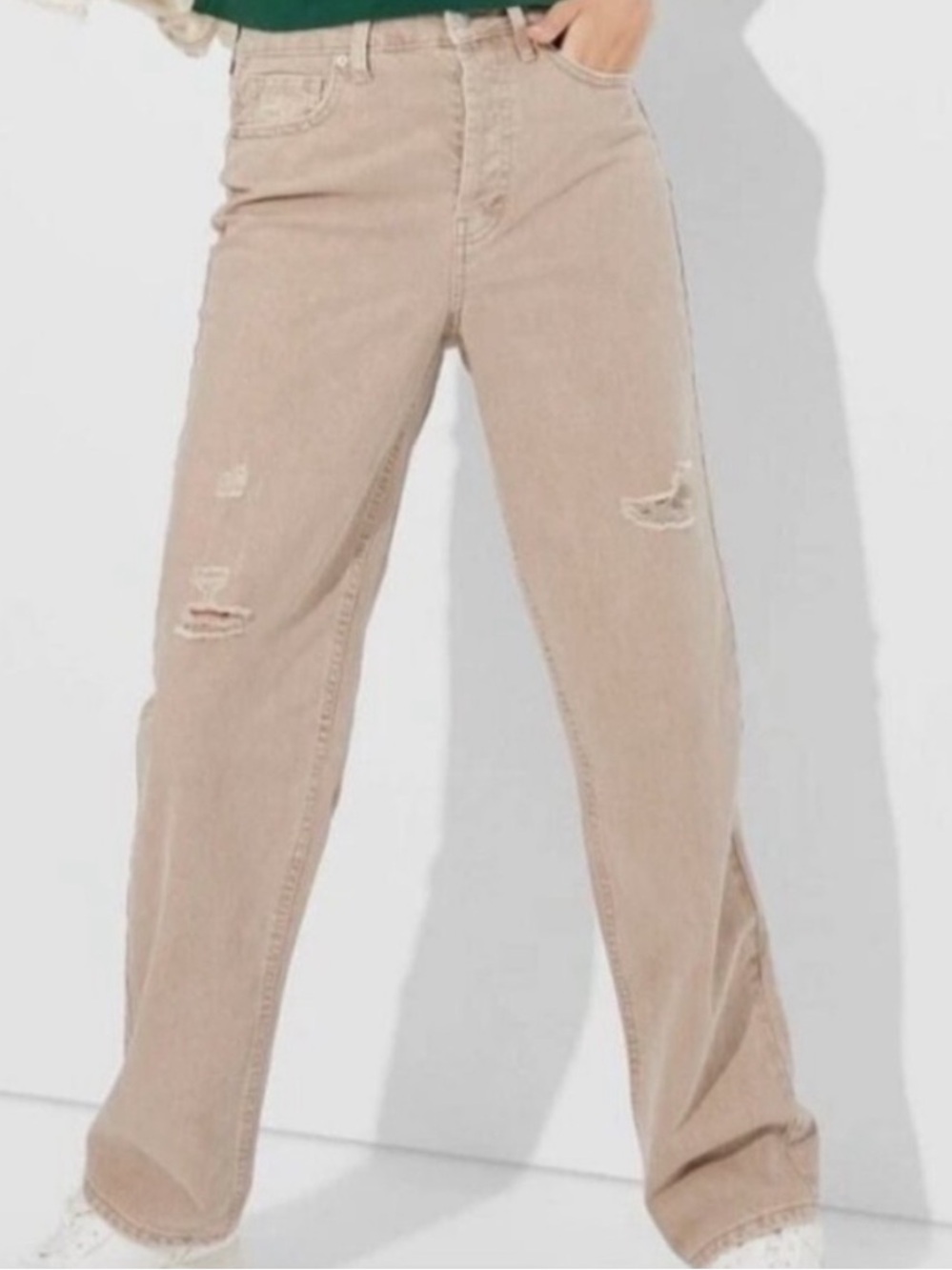 High-Rise Relaxed Distressed Straight Leg Women’s Jeans in Light Brown Sz 12 NWT